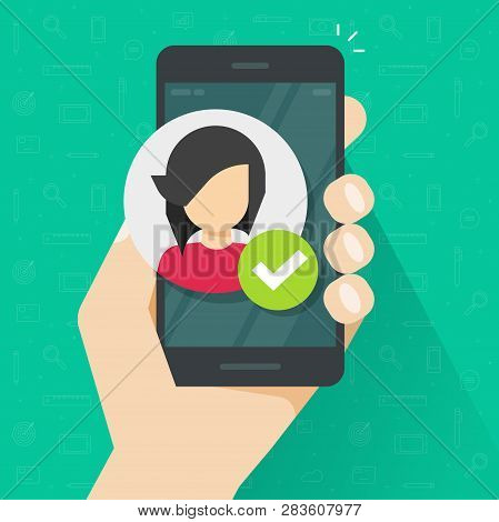 Identity Proof Via Mobile Phone Vector Illustration, Flat Verified Person Id On Smartphone, Cellphon