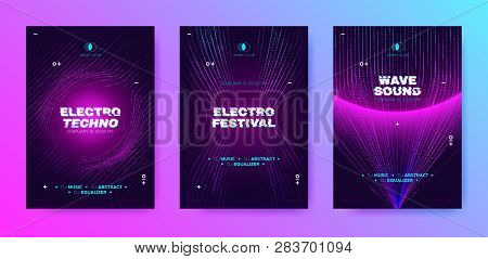 Abstract Music Poster With Distorted Wave Lines. Electronic Sound Event, Dj Party Flyer. Banner In P