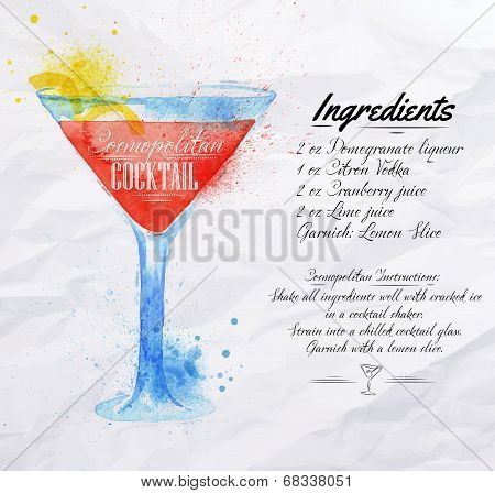 Cosmopolitan cocktails watercolor