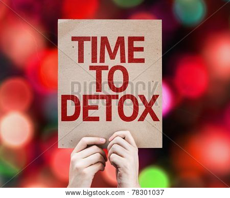 Time To Detox card with colorful background with defocused lights