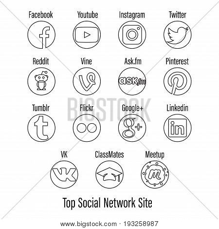 Bangkok Thailand - June 29 2017 : Set of Top Social Network Site Line Icon for Example Facebook Instagram Reddit Twitter and more. Stroke is Easy to Edit. Editorial use only.