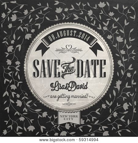 Save The Date Wedding invitation Card On Blackboard With Chalk