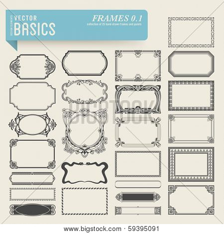 vector basics: collection of 25 detailed hand-drawn frames and panels in various styles