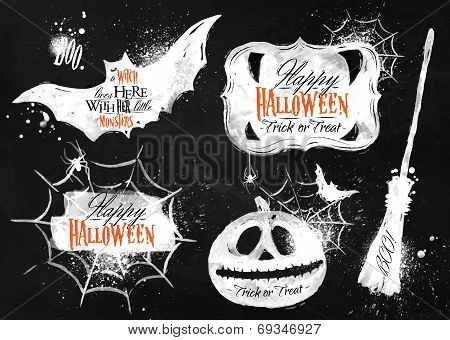 Halloween set symbols lettering in chalk