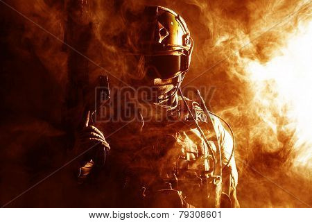 Special forces soldier in the fire