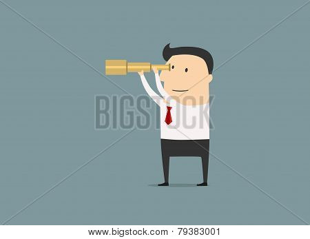 Cartoon Businessman Looking Through A Telescope