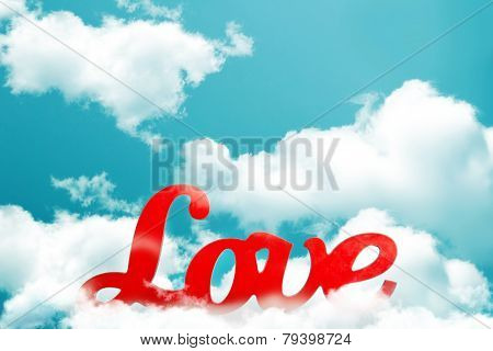 The word love red on sky background