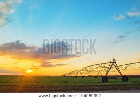 Automated Farming Irrigation System In Sunset