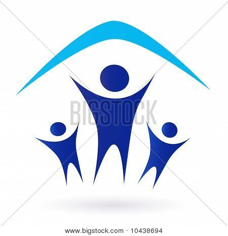 Family And House Roof Icon Isolated On White - Blue