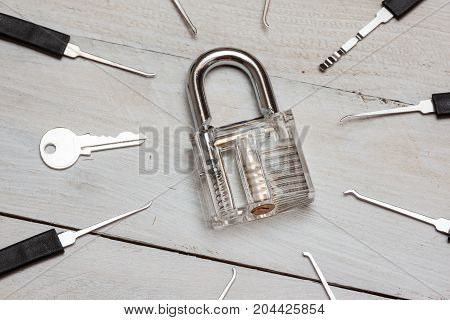 several lockpicking to open a lock on a door