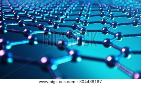 3d Illustration Structure Of The Graphene Or Carbon Surface, Abstract Nanotechnology Hexagonal Geome