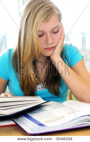 Teenage Girl Studying With Textbooks