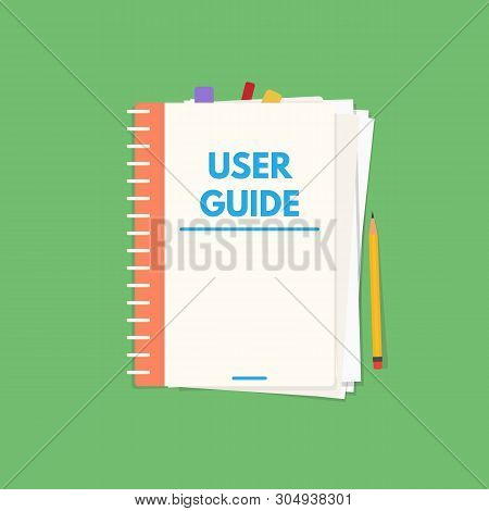 User Guide Book. Handbook With Cover And Text User Guide. Instructions And Guidance Manual Textbook.