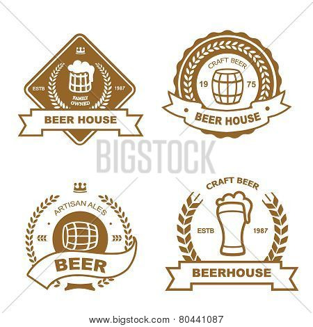 Set of monochrome badge, logo and design elements for beer house, bar, pub, brewery, tavern, restaur