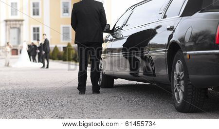 Black Limo At Wedding