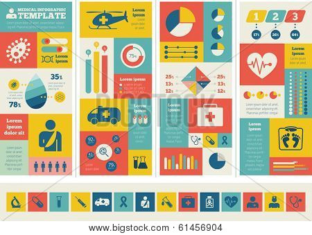 Flat Medical Infographics Elements plus Icon Set. Vector.