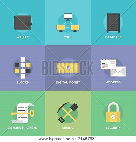 Cryptocurrency And Digital Money Flat Icons