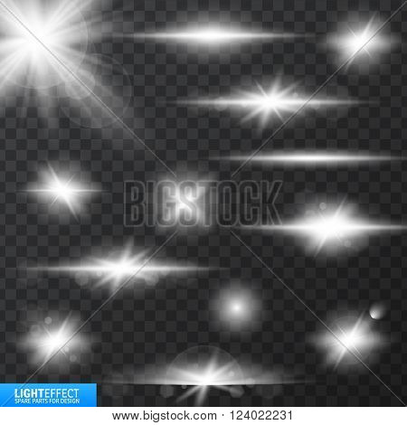 light effects, realistic lighting effect , light glow effect , vector glow luminescence for design, illustration of a set of light and glow effect,  Glowing stars,  Lights and Sparkles  effect,