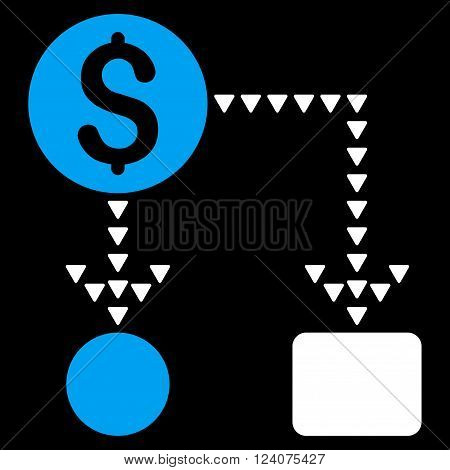 Cashflow Scheme vector icon. Cashflow Scheme icon symbol. Cashflow Scheme icon image. Cashflow Scheme icon picture. Cashflow Scheme pictogram. Flat blue and white cashflow scheme icon.