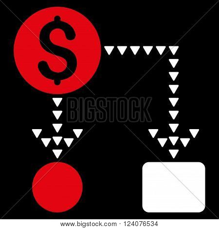 Cashflow Scheme vector icon. Cashflow Scheme icon symbol. Cashflow Scheme icon image. Cashflow Scheme icon picture. Cashflow Scheme pictogram. Flat red and white cashflow scheme icon.