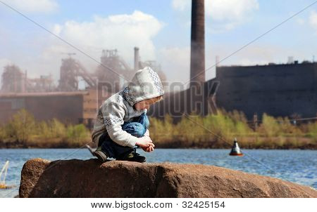 Industrial Landscape With Little Boy