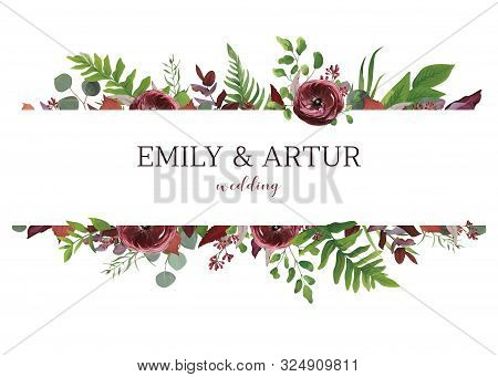 Wedding Invite, Invitation, Save The Date Card. Vector Floral Bouquet Frame Design: Red Garden Anemo