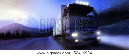  truck driving on country-road/photographic-retouching