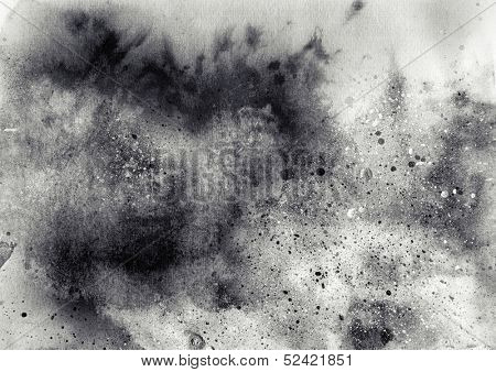 Abstract black and white ink painting on grunge paper texture - artistic stylish background 