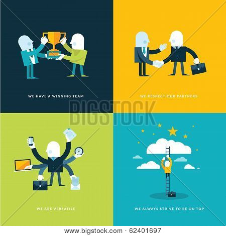 Set of flat design concept icons for business