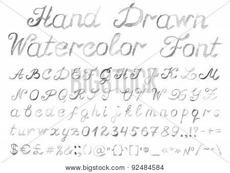 Hand Drawn Watercolor Alphabet On White Background