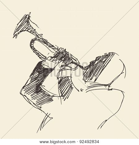 JAZZ Man Playing the Trumpet  Hand Drawn, Sketch