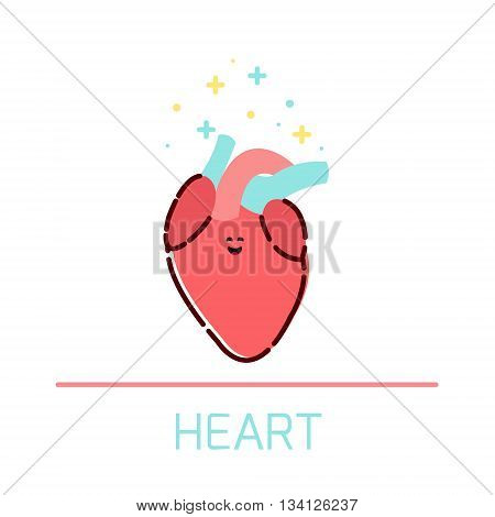 Cute healthy heart icon made in cartoon style. Heart cartoon character. Human body organs anatomy icon. Medical human internal organ symbol. Medical concept. Vector illustration.