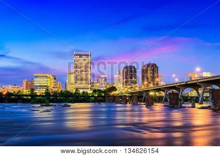 Richmond, Virginia, USA downtown skyline on the James River.