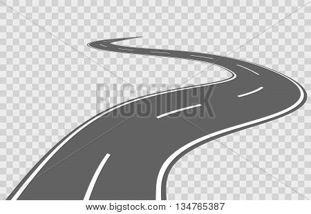 Abstract winding vector road. Road winding, travel road asphalt, street road for transportation, road highway illustration