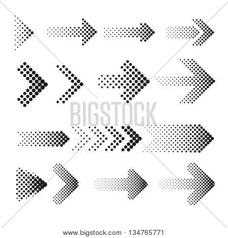 Dotted halftone arrows vector set. Arrow dot, arrow halftone, web arrow pattern illustration