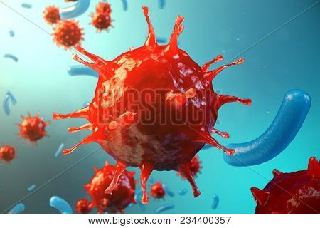 3d Illustration Pathogenic Viruses Causing Infection In Host Organism. Viral Disease Epidemic. Virus