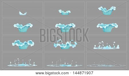 Dripping water special effect fx animation frames sprite sheet. Clear water drop burst frames for flash animation in games, video and cartoon.