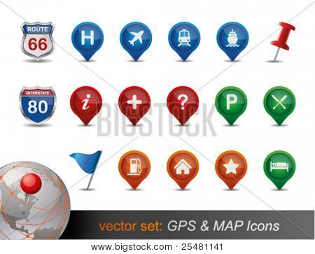 GPS en kaart Icon Set.