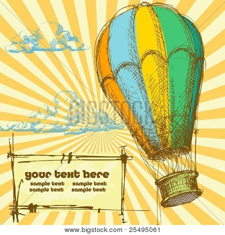 Retro background with hot air balloon for different events