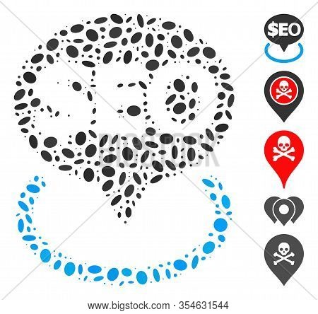 Dot Mosaic Based On Geotargeting Seo. Mosaic Vector Geotargeting Seo Is Composed With Scattered Elli