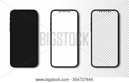 Smartphone Mockup. Phone With Black, White And Transparent Screen. Cell Phone With Different Screens