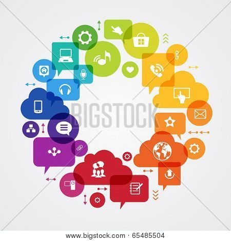 Vector background. Social media concept. ?ommunication in the global computer networks. Set of flat design concept icons for web and mobile services. File is saved in AI10 EPS version. 