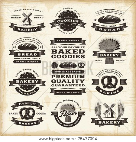 Vintage bakery labels set. Fully editable EPS10 vector.