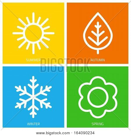 A set of colorful icons of seasons. The seasons - winter, spring, summer and autumn. Weather forecast sign. Season simple elements concept.