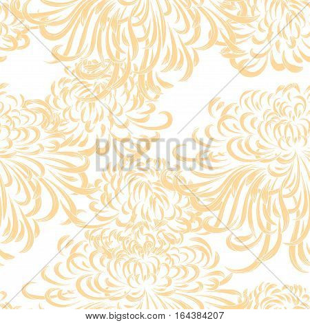 Vector seamless background. Chrysanthemum flowers in traditional Japanese and Chinese style.