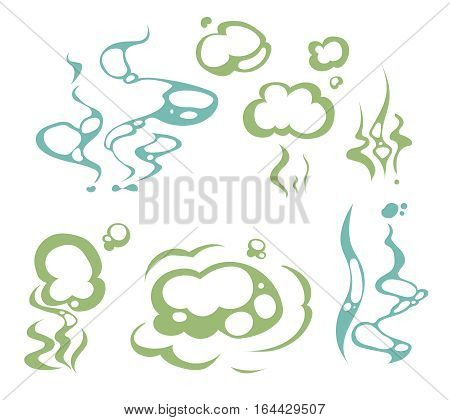 Cartoon aroma, smells, stench, water vapor steam clouds. Smells clouds set, illustration of toxic smell