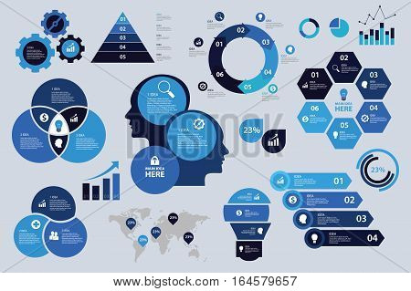 infographic set blue color scheme business graph arrow elements chart visualization illustration