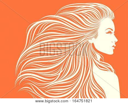 Long-haired sexy girl. Vector illustration.