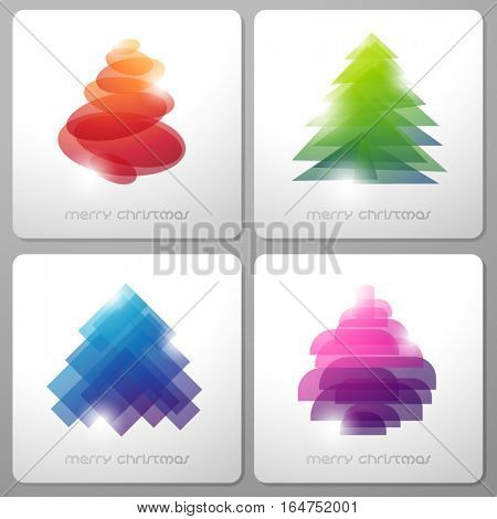 Set of abstract shiny christmas trees. Vector illustration.