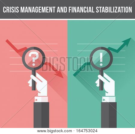 Flat design concept of analyzing business financial and economic crisis and growth